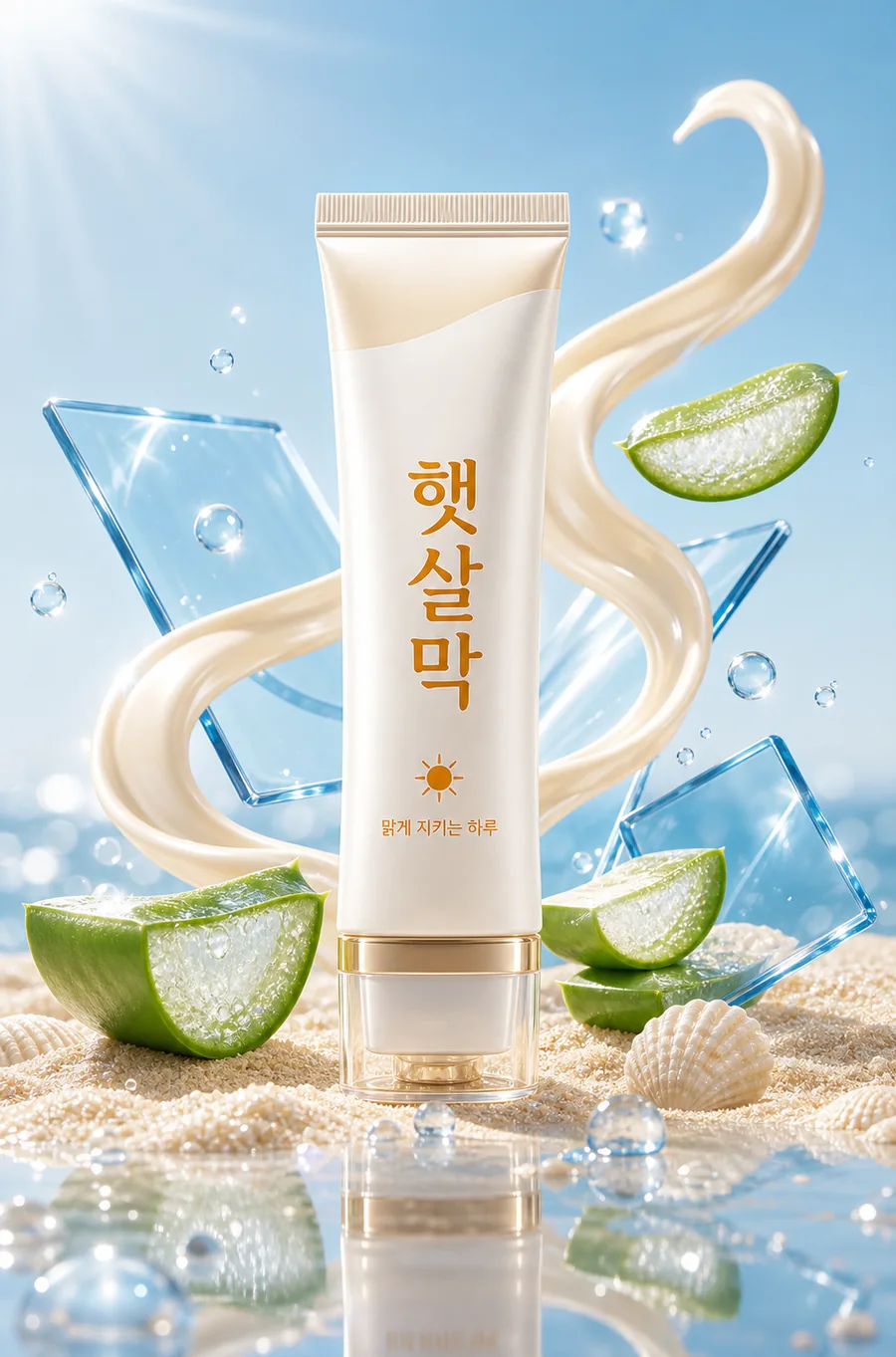 햇살막 선크림 해변 광고
