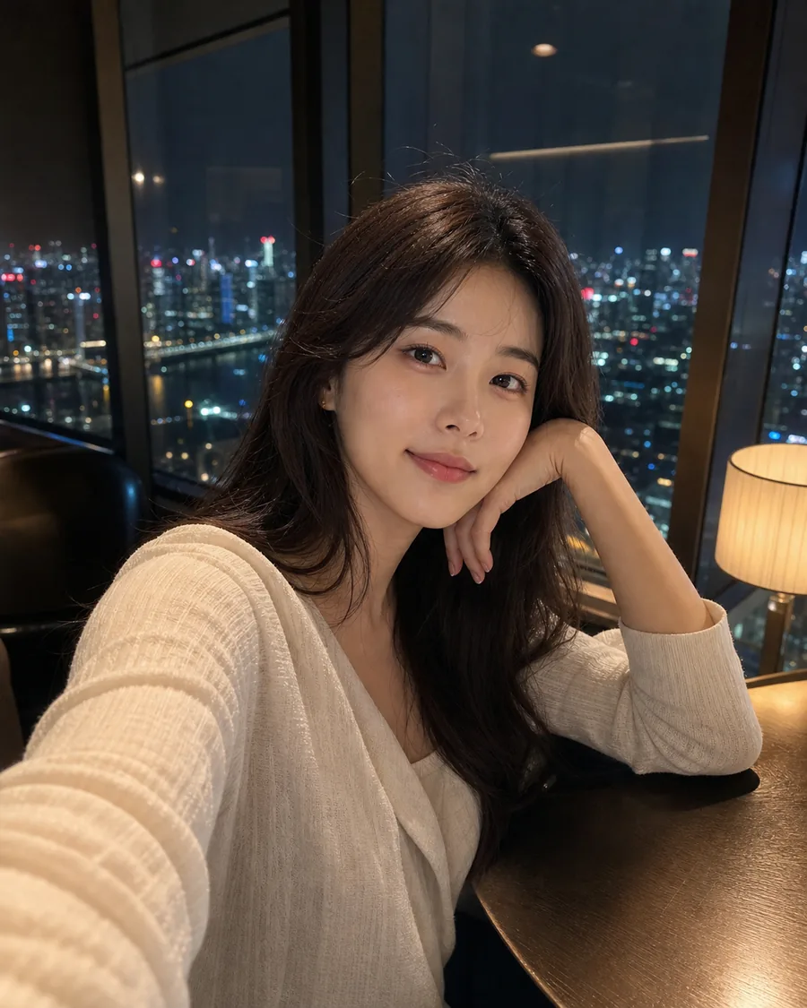 네온빛 암벽 셀카