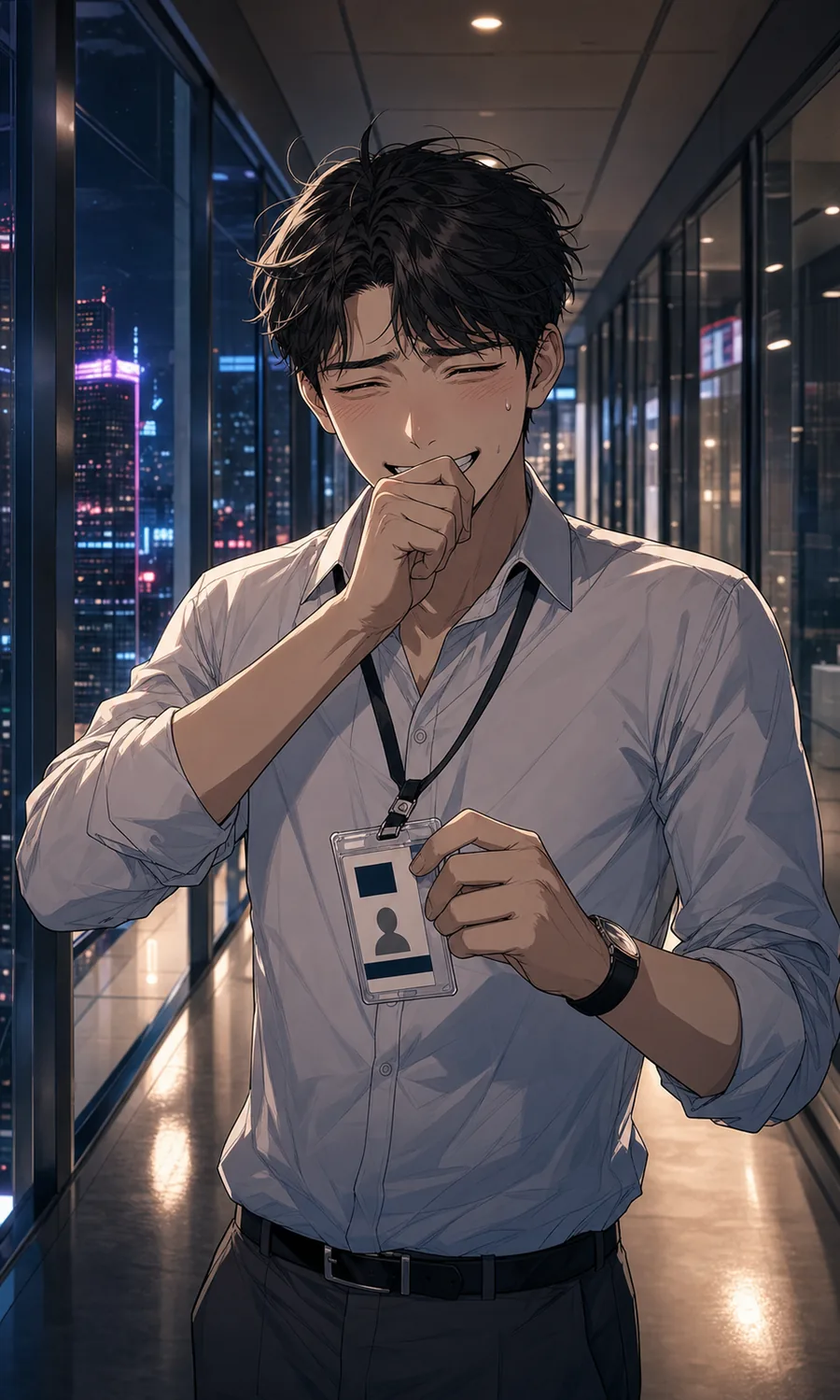 직장인 복도 웃음