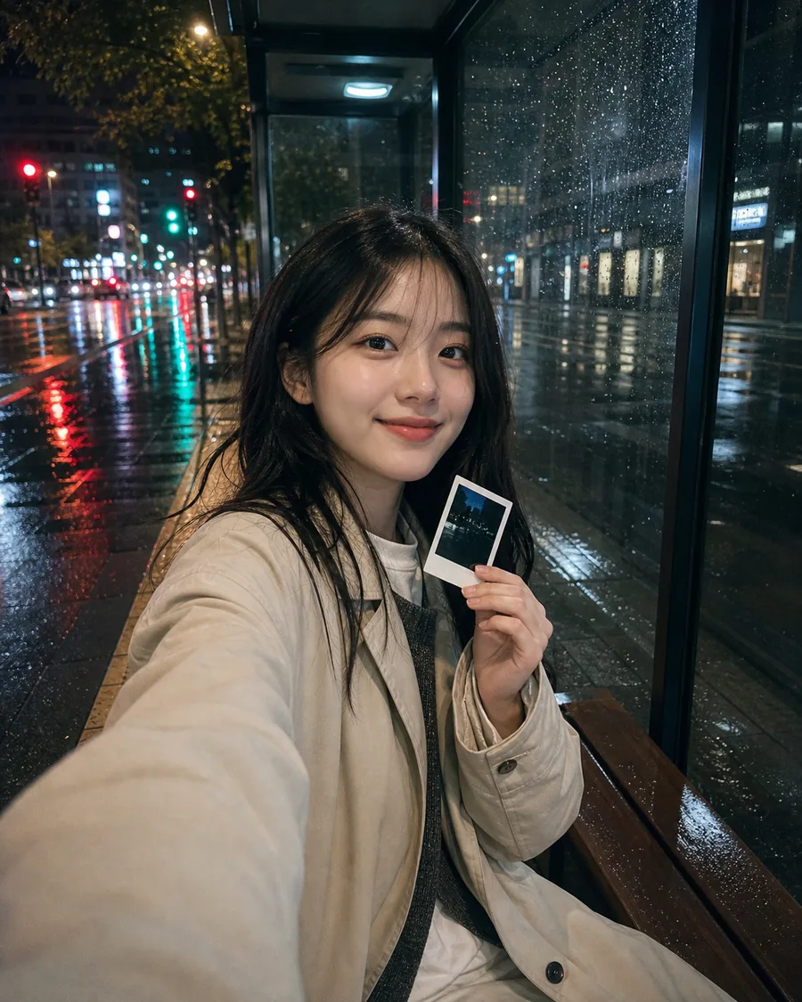빗속 정류장 폴라로이드