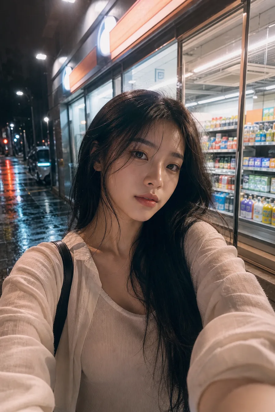심야 편의점 감성 셀카