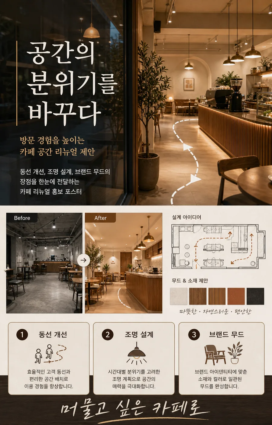 벽돌 벽이 있는 커피바 트렌디한 브랜드 소개 이미지