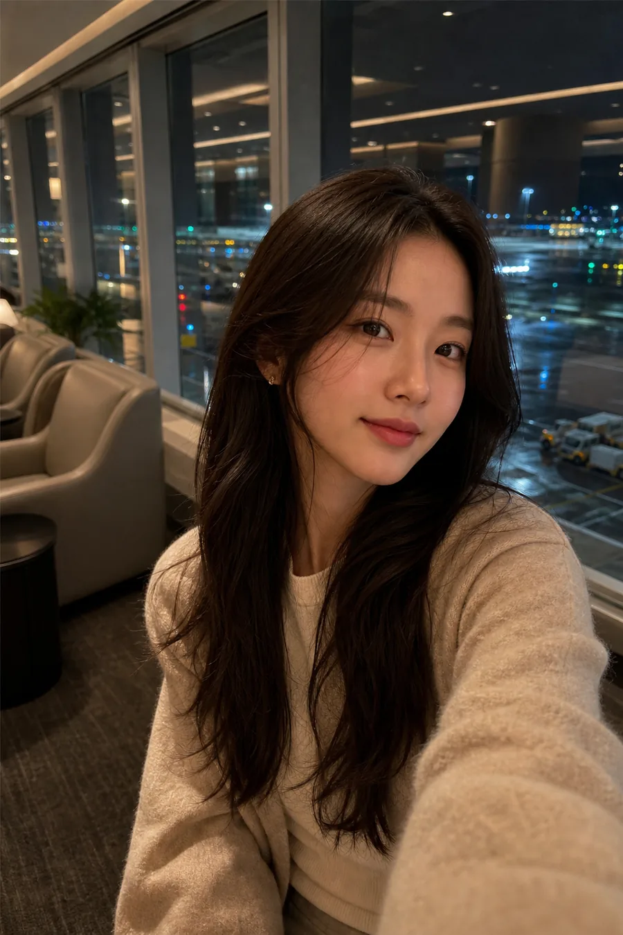 비 내리는 라운지 셀카
