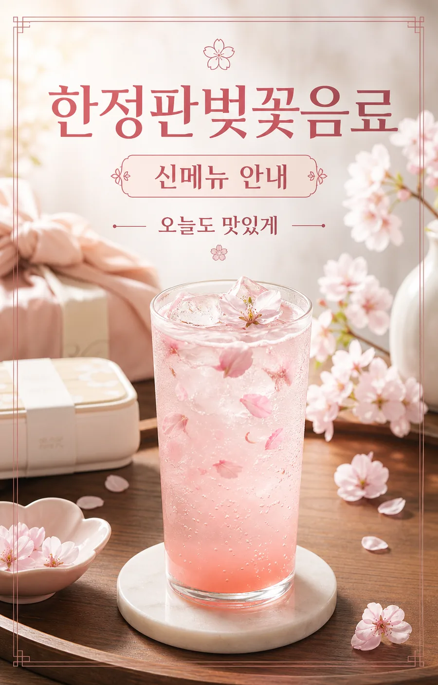 벚꽃 음료 신메뉴 포스터