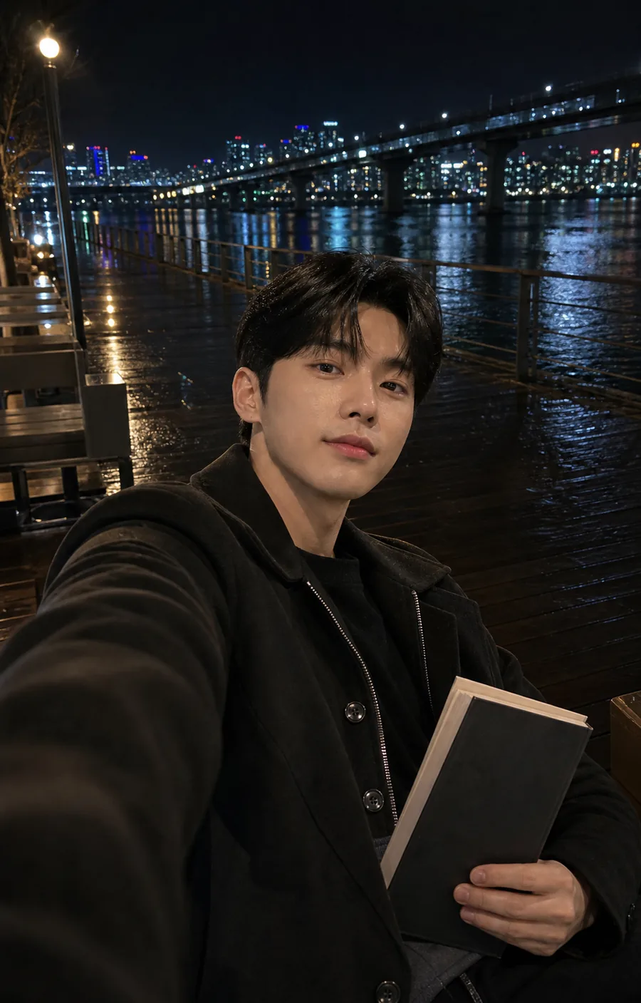 한강 밤 독서 셀피