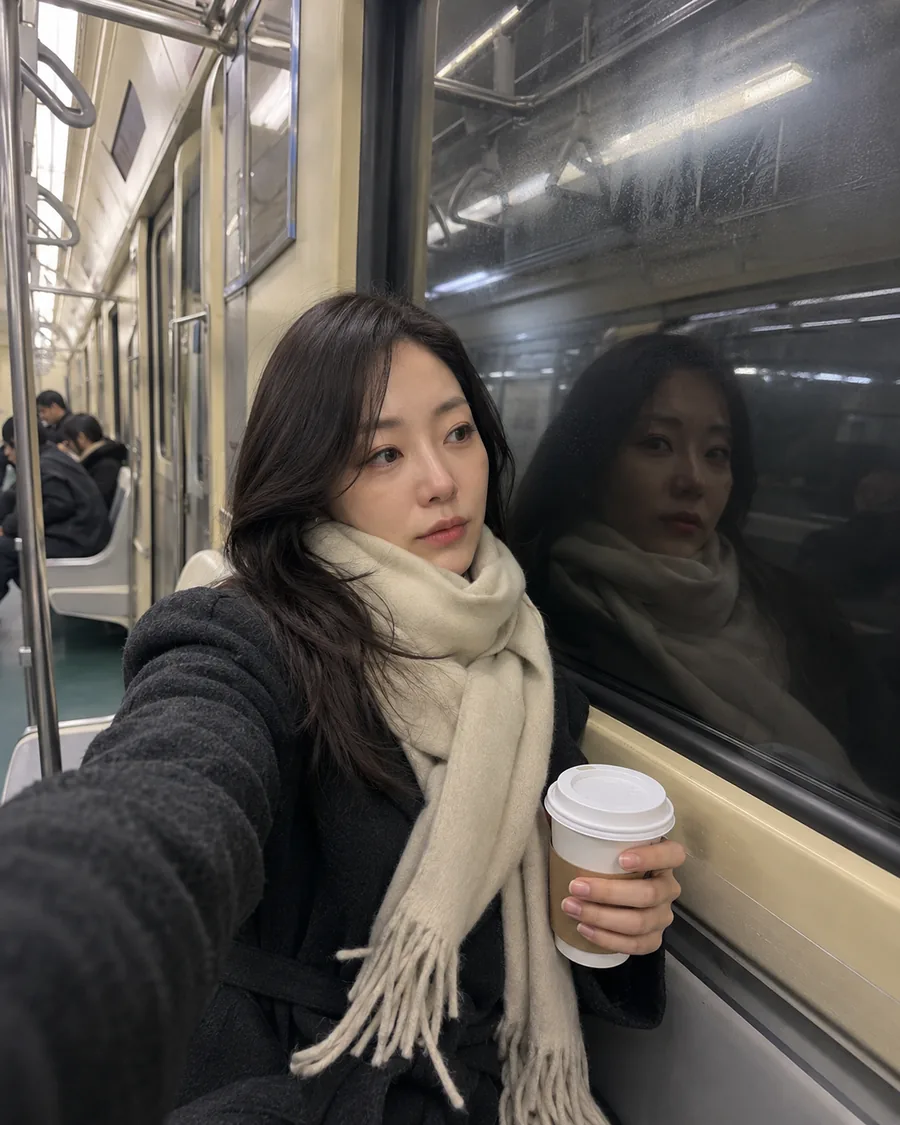 겨울 지하철 셀카