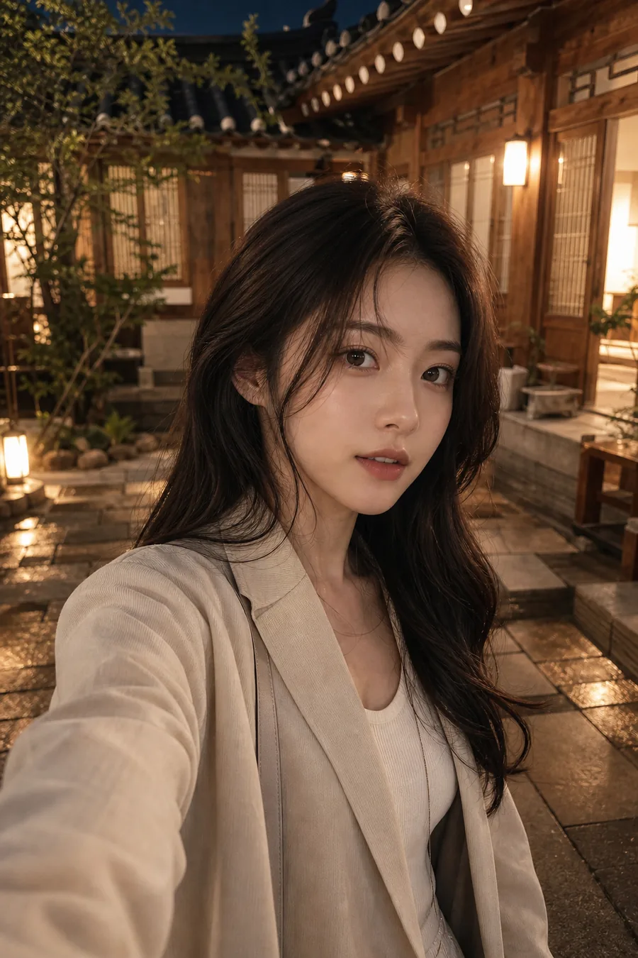 밤비 내리는 한옥 셀피