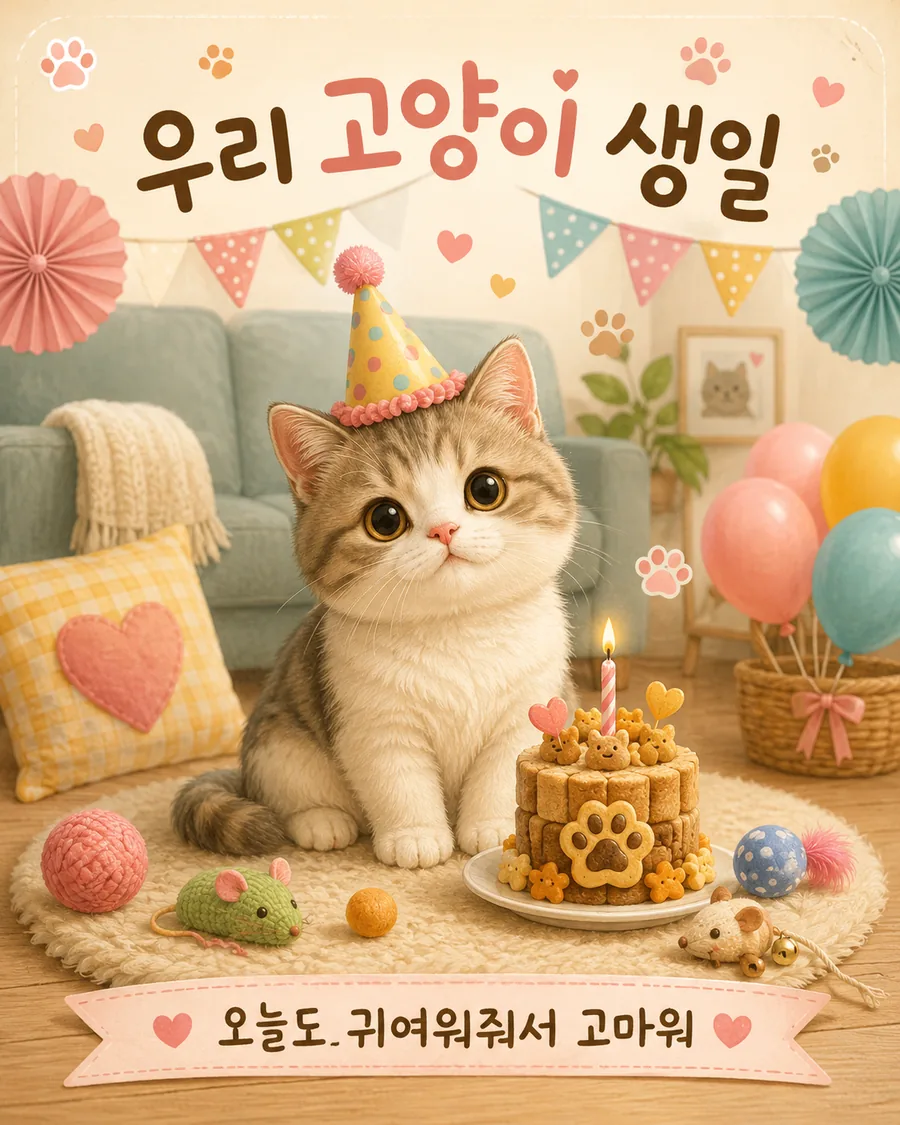 반려묘 생일 파티 카드