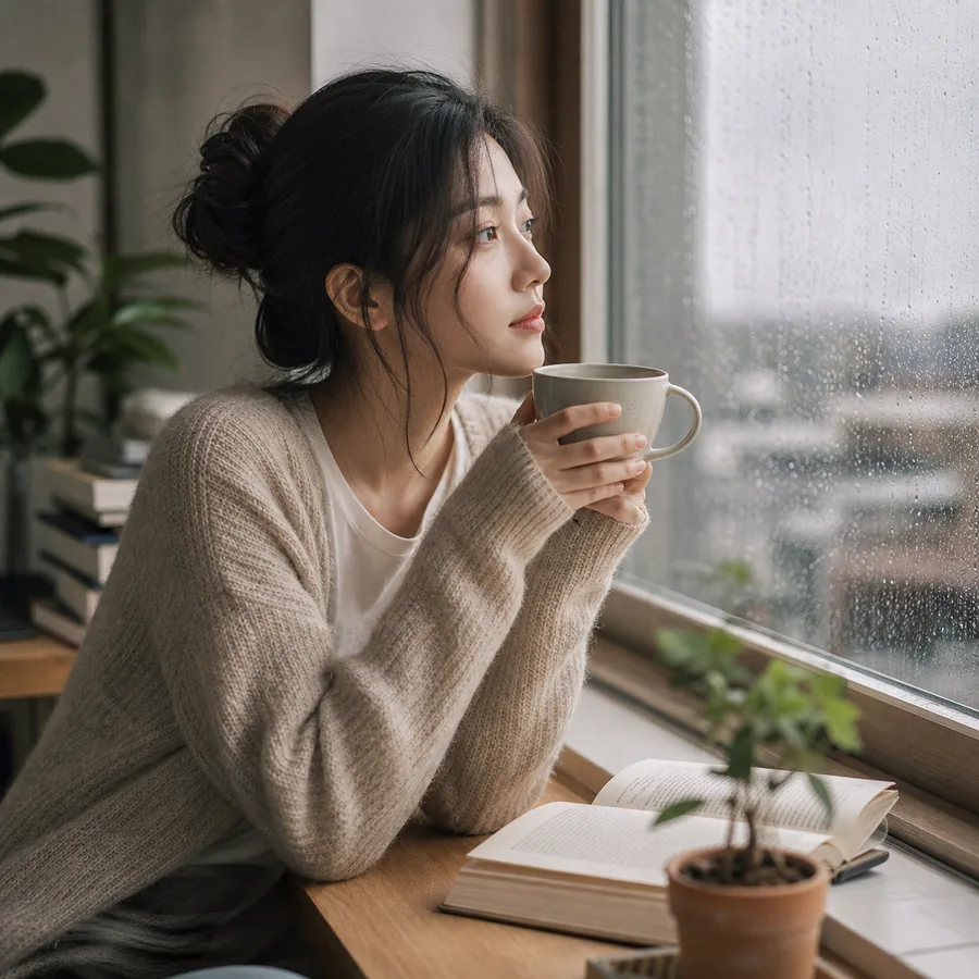 창가 빗방울 감성