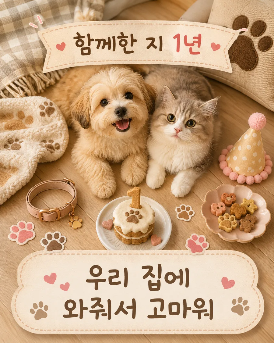 반려동물 1주년 기념 카드