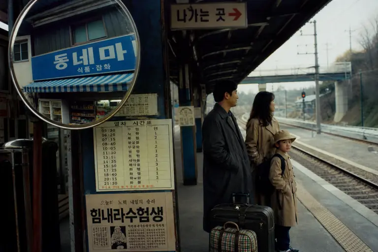 복고풍 기차역 가족