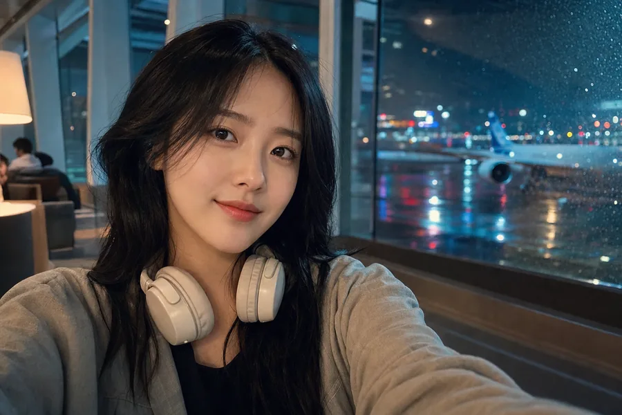 비 내리는 공항 셀카