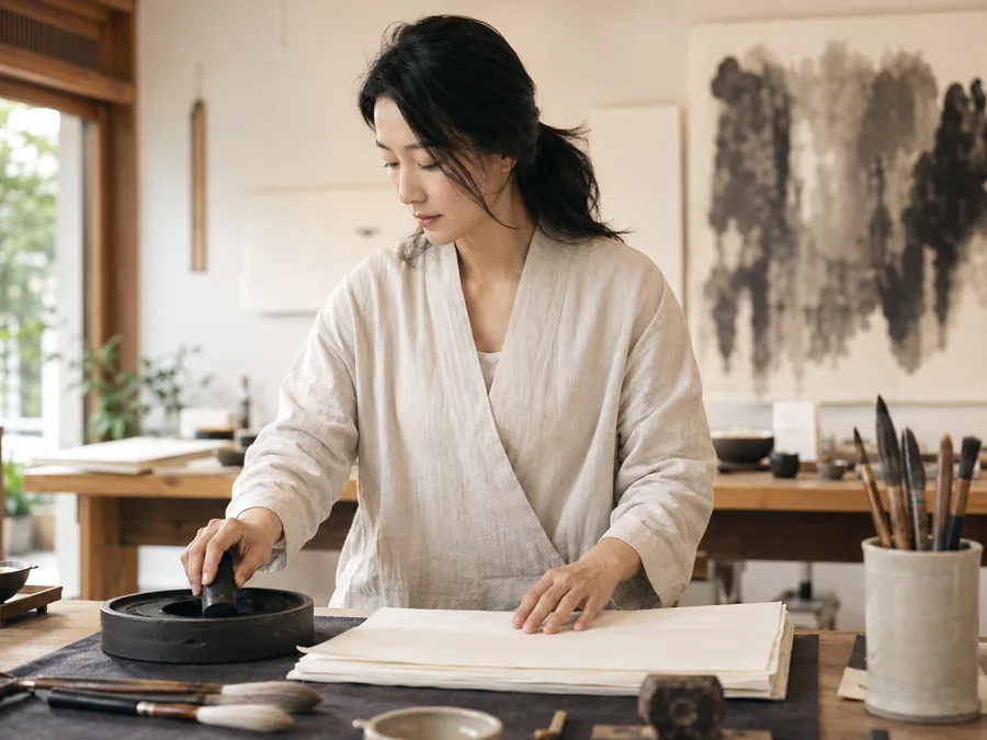 고요한 서예 작업