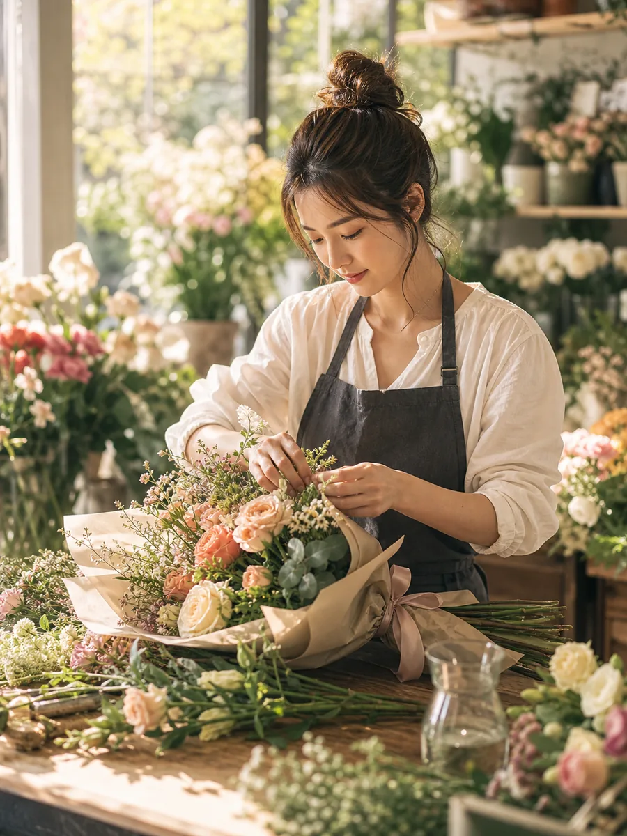 플로리스트의 꽃 작업