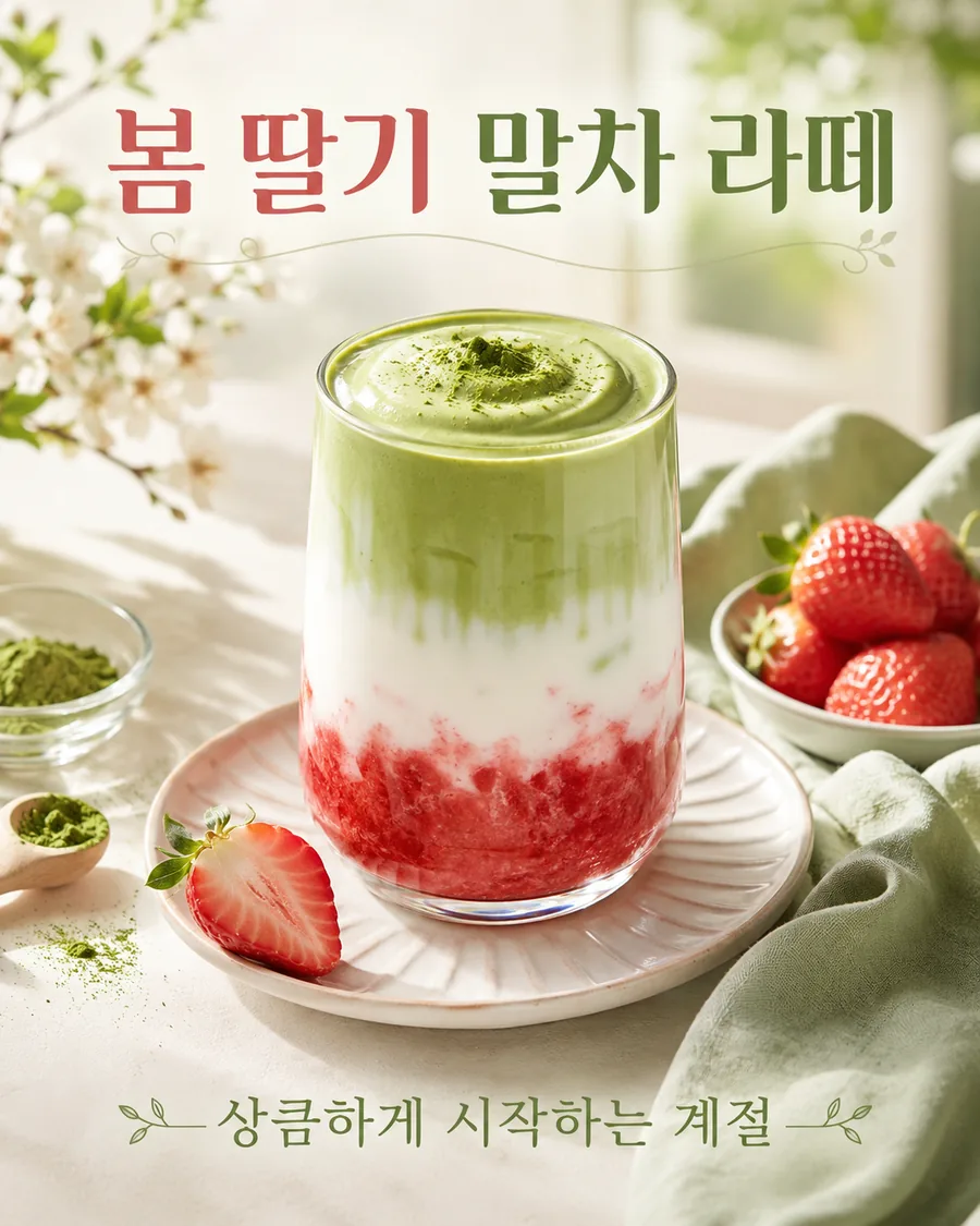 봄 딸기 말차 라떼
