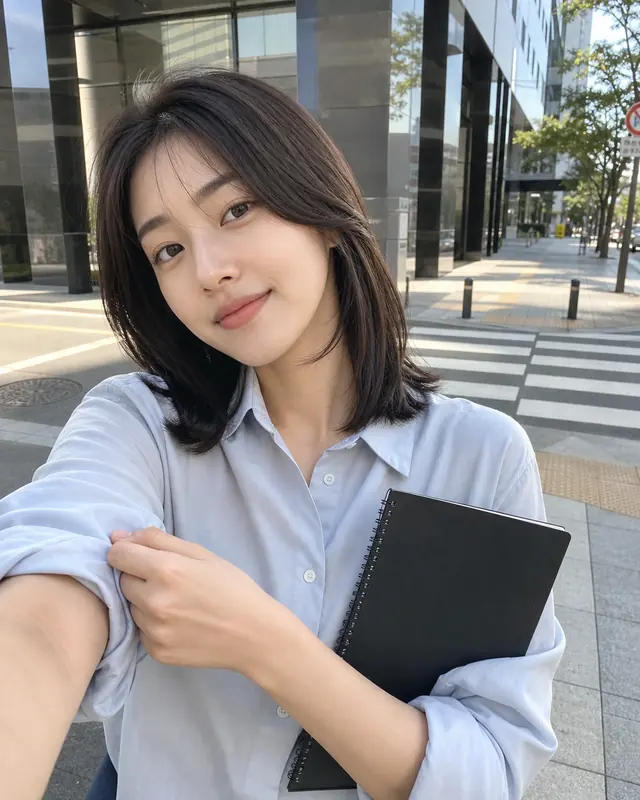오피스룩 거울 셀카