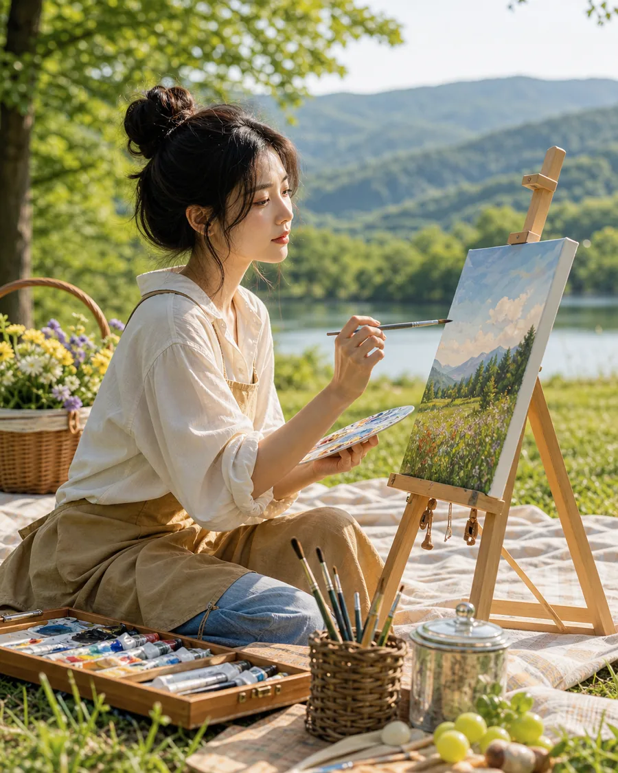 호숫가 피크닉 스케치