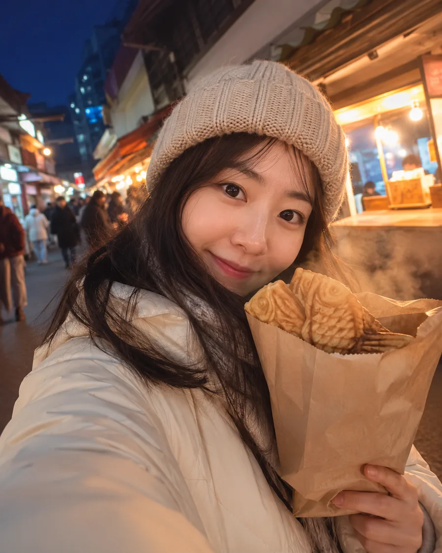겨울밤 붕어빵 셀카
