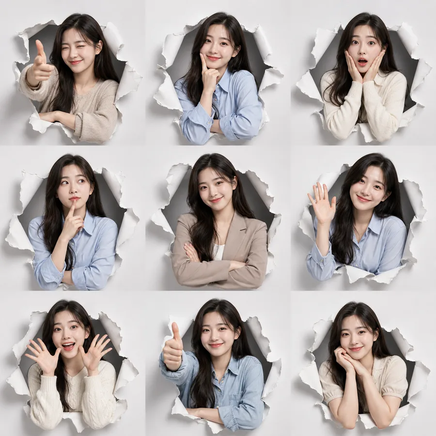 찢어진 종이 인물 콜라주