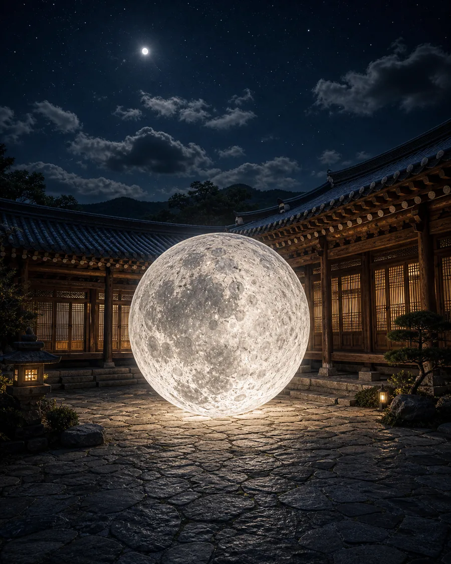 한옥 마당의 달 조각