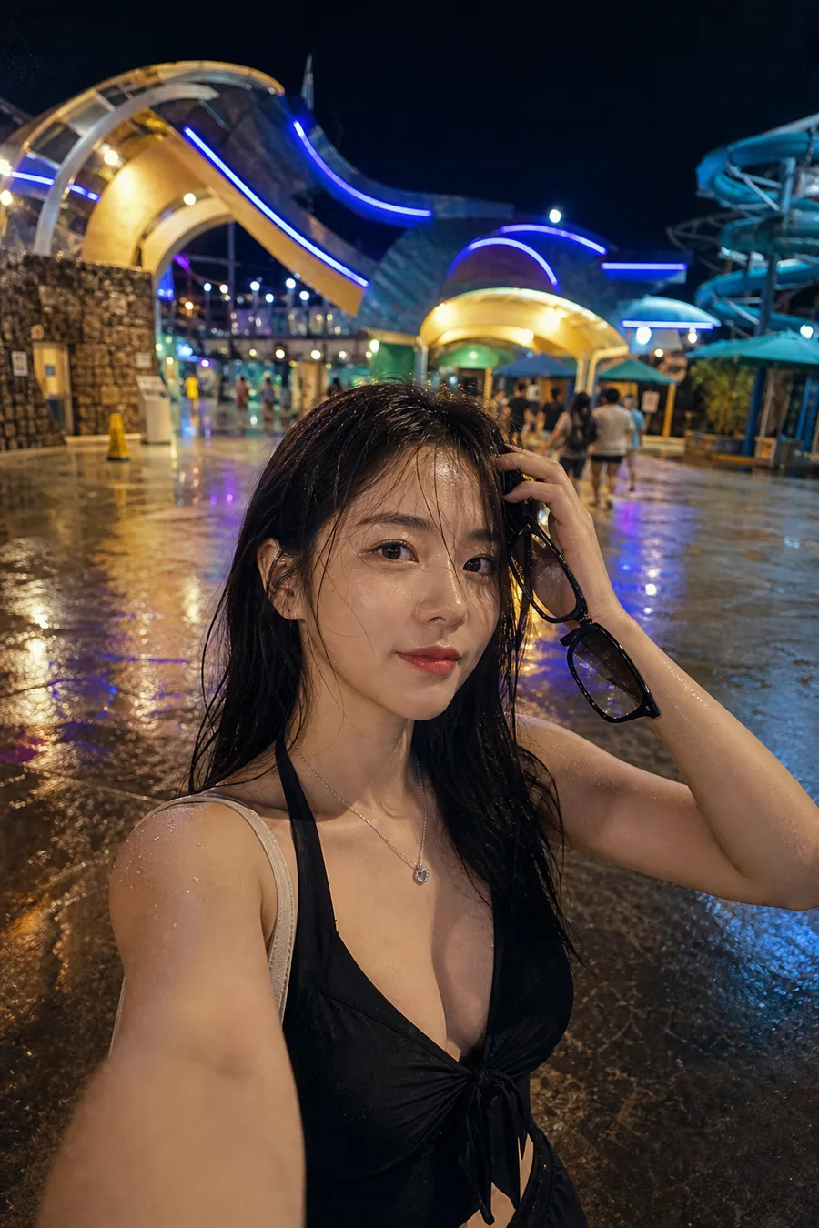 네온빛 워터파크 셀카