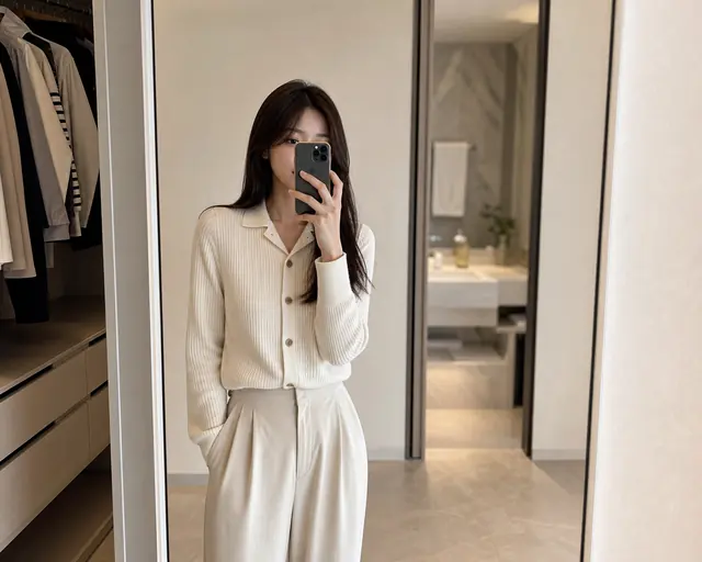 일상의 편안한 거울 셀카