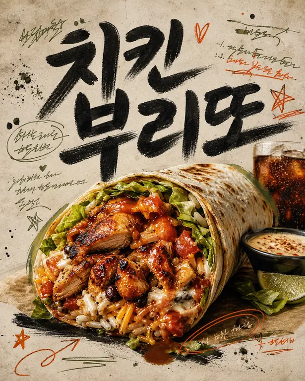 치킨 부리또 손글씨 포스터