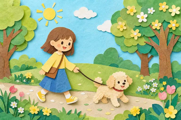 색종이 콜라주 강아지 산책