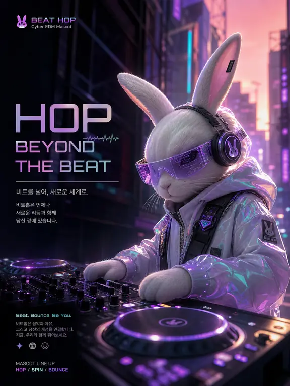 사이버 EDM 토끼 DJ 포스터