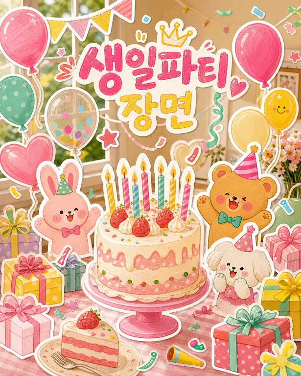 행복한 생일 스티커 파티