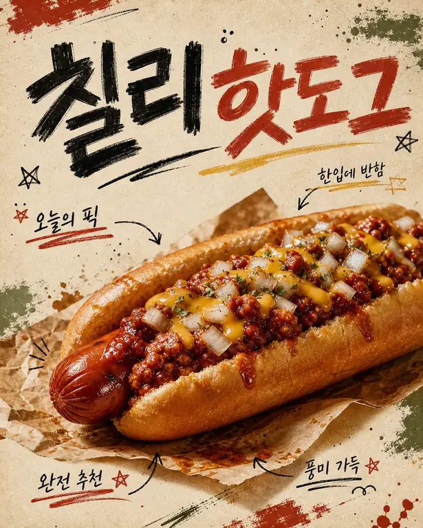 감각적인 칠리 핫도그 포스터