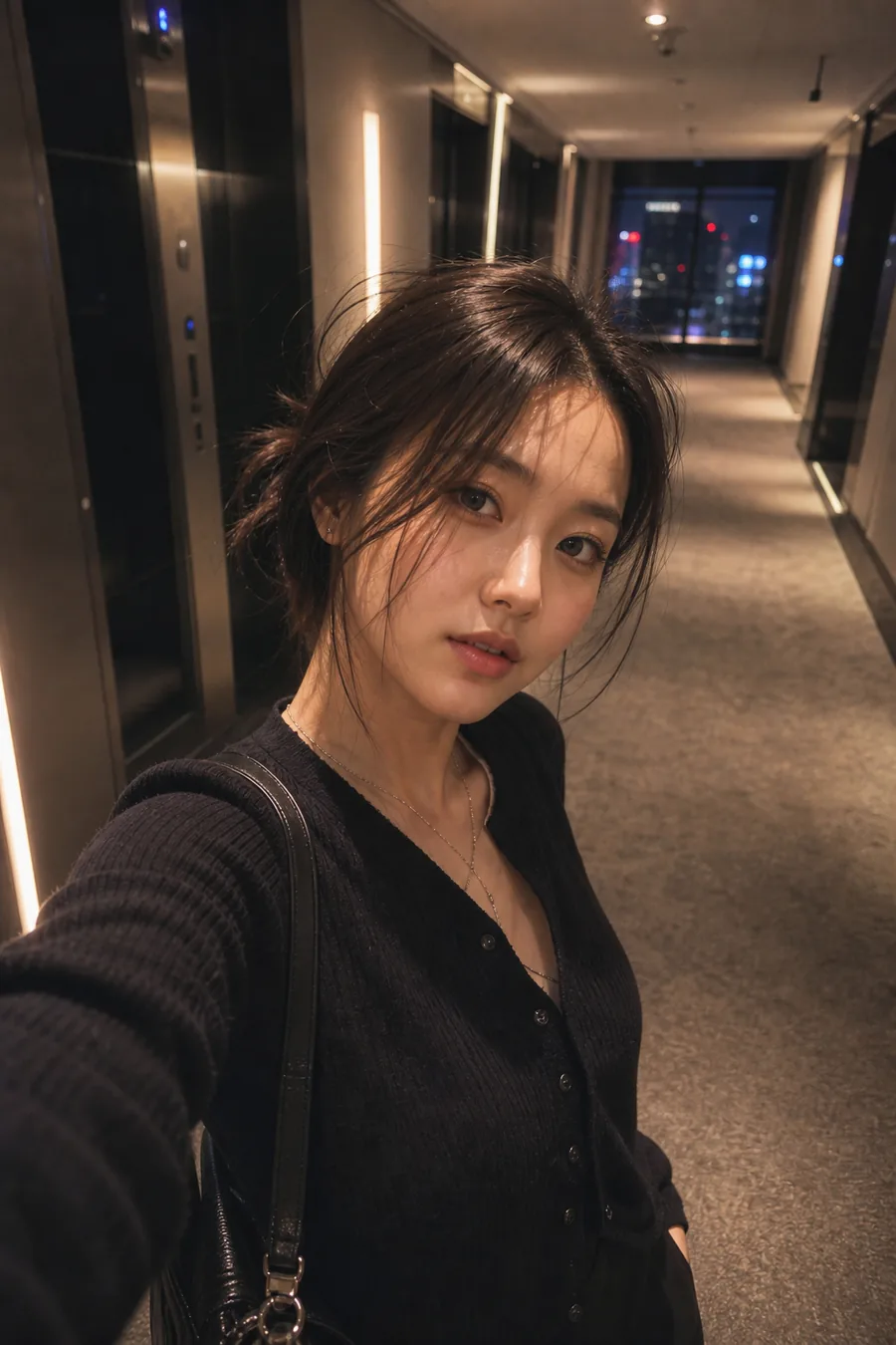 호텔 복도 야경 셀피