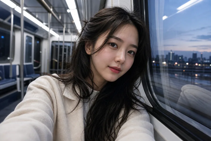 새벽 지하철 감성 셀카