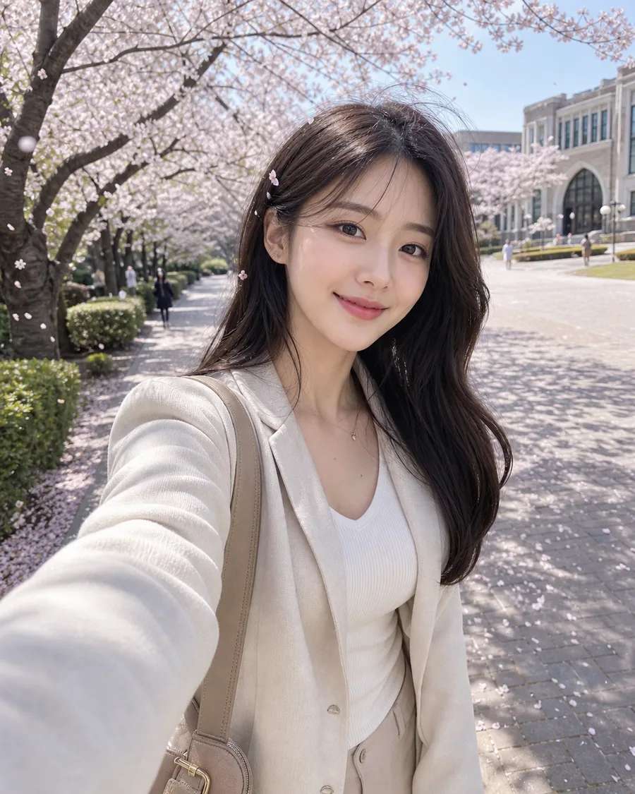 네온 벚꽃 캠퍼스 셀카