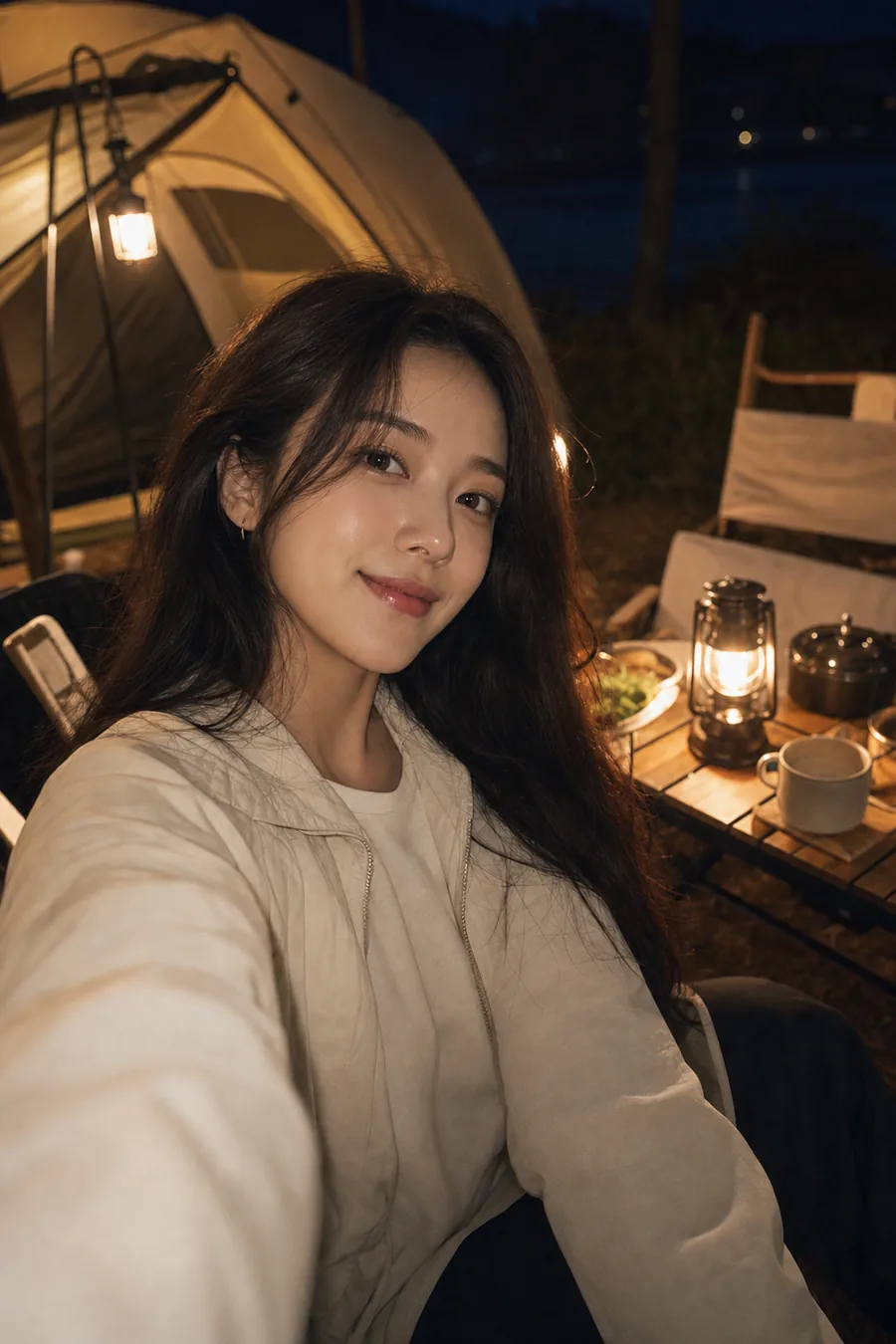 밤 캠핑 셀피