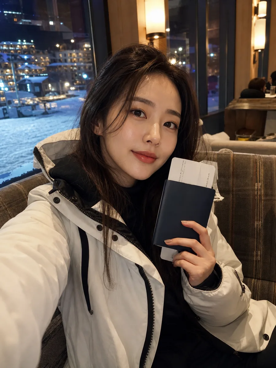 겨울 리조트 여행 셀카