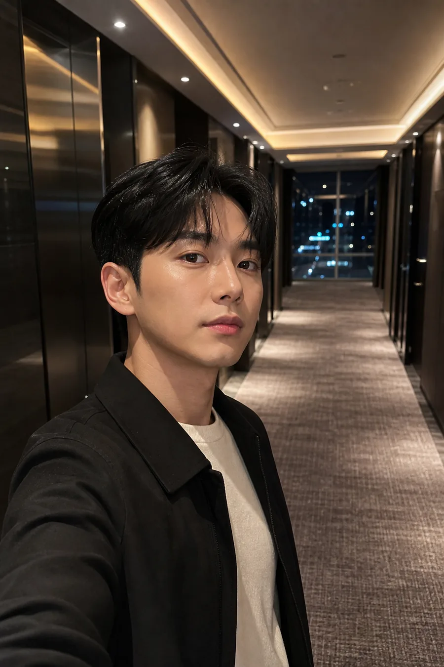 호텔 복도 시크 셀카