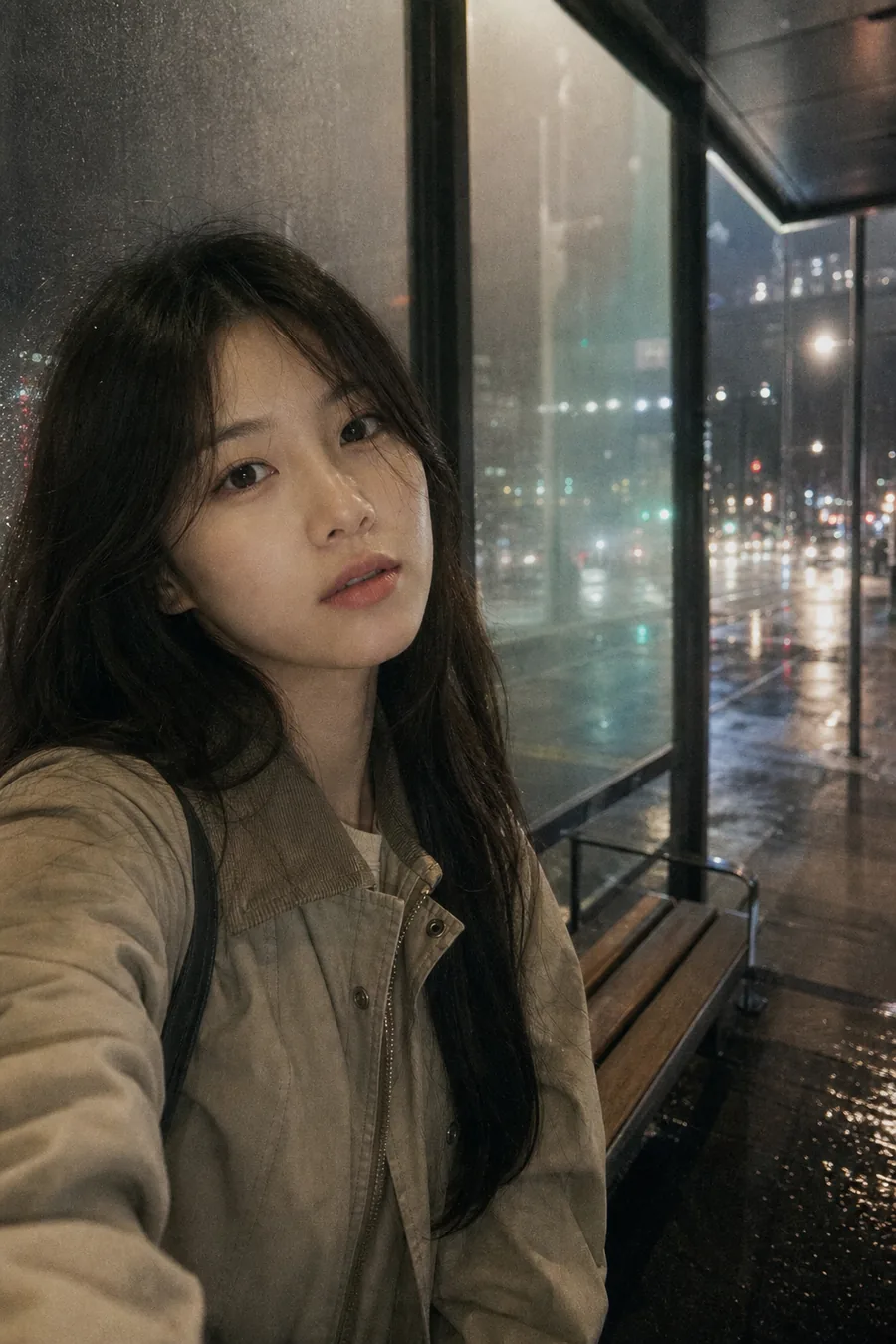 버스 정류장 필름 셀카
